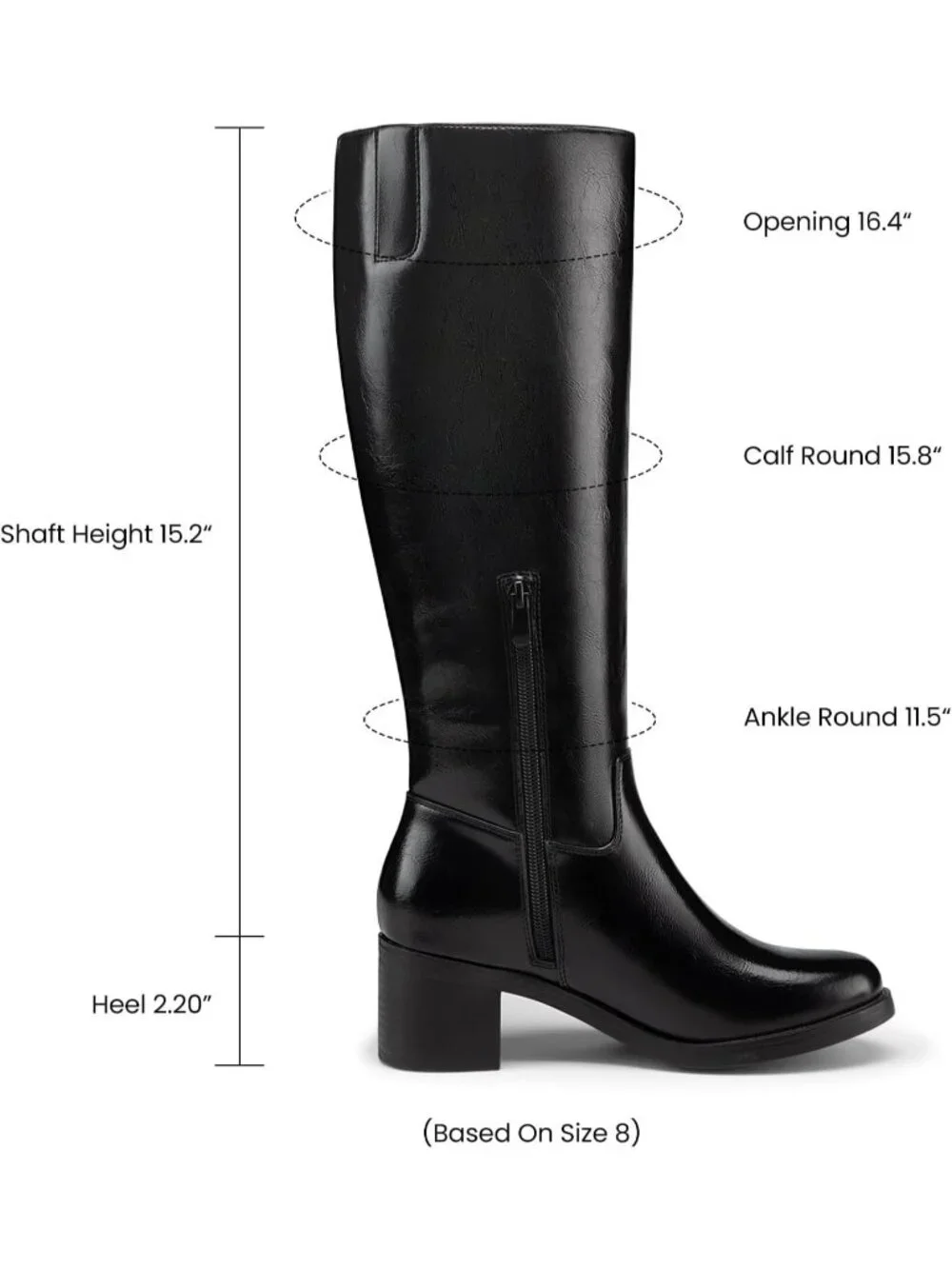 Women's Black Chunky Heel Round Toe Pu Suede Side Zipper Knee High Boots